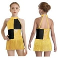 thumbnail image 1 of Sholeno Girls Halter Cutout Latin Dance Dress Sparkle Tassel Bodysuit Jazz Tango Salsa Dance Leotards Gold 10, 1 of 4