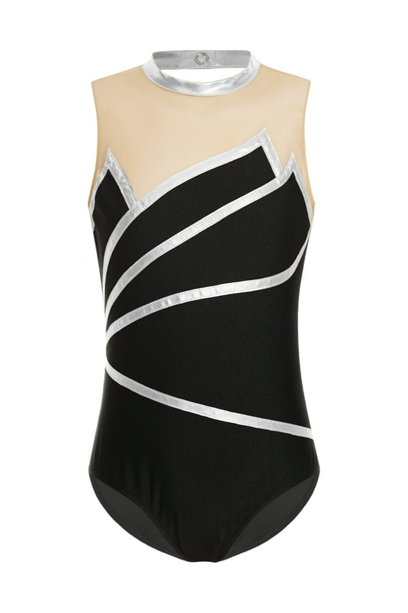 Girls Kids Metallic Gymnastics Ballet Dance Leotard Athletic Sleeveless Sport Bodysuit Silver 16