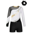 thumbnail image 1 of Sholeno Girls Kids Sequin Metallic Gymnastics Leotard with Shorts Dance Unitard Biketards Ballroom Dancewear White&Black 10, 1 of 7