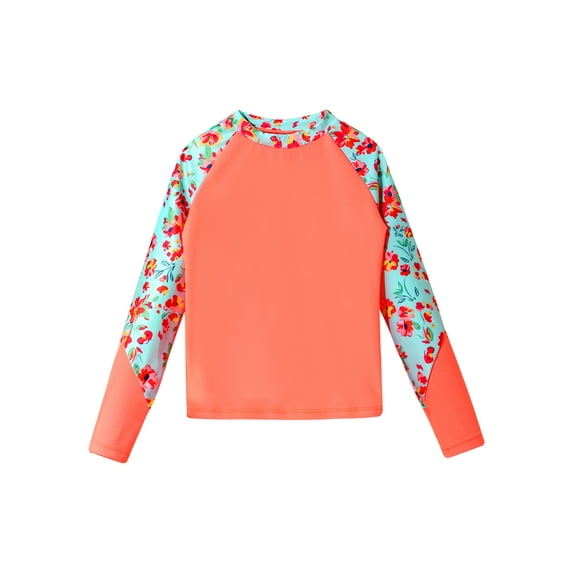 Sholeno Girls Long Sleeve Rash Guard Shirt Water Beach Sport Swim Top UPF 50+ Sunscreen Swimwear Orange 6
