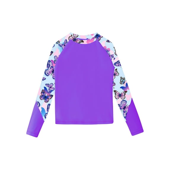 Sholeno Girls Long Sleeve Rash Guard Shirt Water Beach Sport Swim Top UPF 50+ Sunscreen Swimwear Purple 10