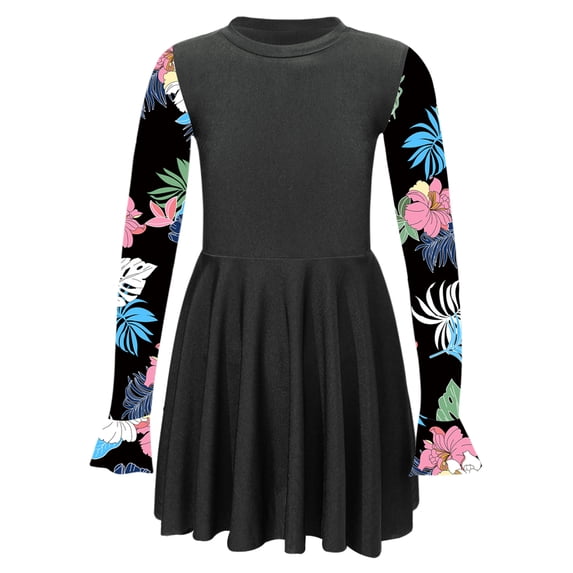 Sholeno Girls Long Sleeve Swim Dress Pool Beach PartyTropical Swimwear Rash Guard One Piece Swimsuit Black 12