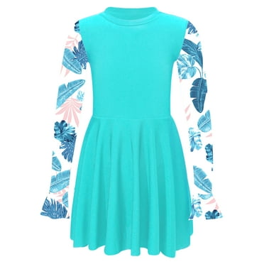 Sholeno Girls Long Sleeve Swim Dress Pool Beach PartyTropical Swimwear Rash Guard One Piece Swimsuit Lake Green 8