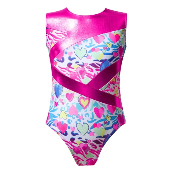 Sholeno Girls Metallic Dance Gymnastics Leotard Bodysuit Sleeveless Workout Sport Unitard Activewear Hot Pink 10