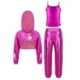 thumbnail image 1 of Sholeno Girls Metallic Hip Hop Jazz Dance Outfit Asymmetrical Hem Cropped Hoodie with Camisole and Pants Set Hot Pink 6, 1 of 6