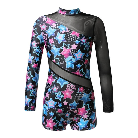 Sholeno Girls Mock Neck Long Sleeves Gymnastics Leotard Ballet Dance Tumbling Unitards Biketards Polka Dot Starry 10