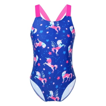 Sholeno Girls One Piece  Cross Shoulder Strap Swimsuits Quick Dry Swimwear Beach Sport Bathing Suit Sapphire 12