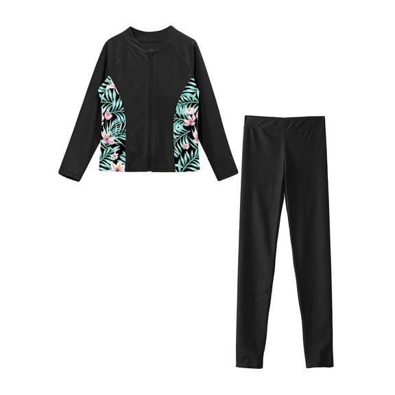 Sholeno Girls Quickly Dry Rash Guard Bathing Suit UPF 50  Long Sleeve Swimsuit Beach Sports Swimwear Black 16
