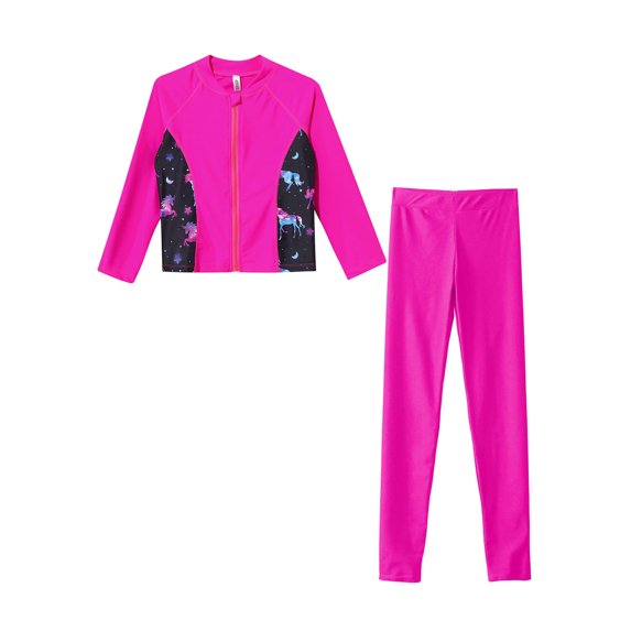 Sholeno Girls Quickly Dry Rash Guard Bathing Suit UPF 50+ Long Sleeve Swimsuit Beach Sports Swimwear Hot Pink 14