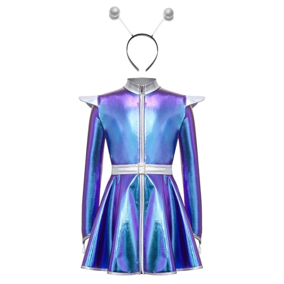Sholeno Girls Shiny Metallic Outer Space Alien Outfits Blue 6