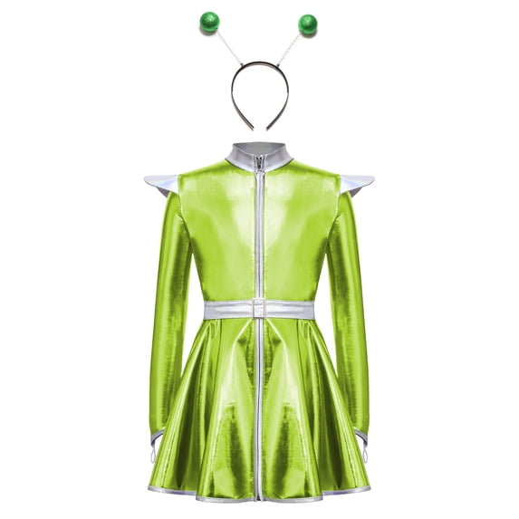 Sholeno Girls Shiny Metallic Outer Space Alien Outfits Green 12