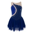 thumbnail image 1 of Sholeno Girls Shiny Rhinestone Ballet Gymnastics Leotard Dress Figure Ice Skating Dress Mesh Splice Dark Blue 14, 1 of 7