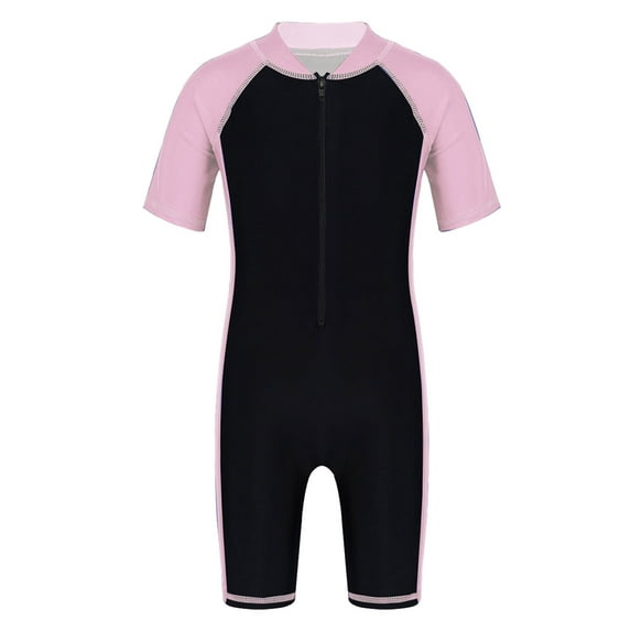 Sholeno Girls Short Sleeve Rash Guard One Piece Swimsuits Zipper Front Sun Protection Bathing Suit Pink&Black 16