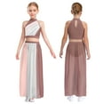 thumbnail image 1 of Sholeno Girls Sleeveless Lyrical Dance Dress Color Block Ruched Crop Top Keyhole Back Flowy Split Chiffon Skirt Dusty Pink 12, 1 of 6
