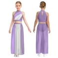 thumbnail image 1 of Sholeno Girls Sleeveless Lyrical Dance Dress Color Block Ruched Crop Top Keyhole Back Flowy Split Chiffon Skirt Lavender 6, 1 of 6