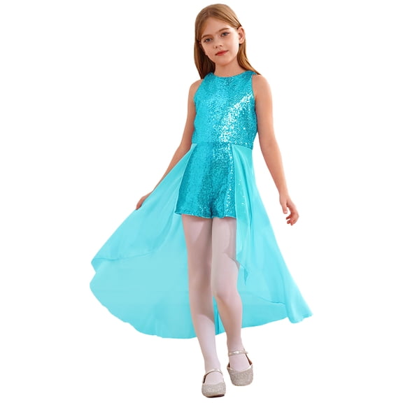 Sholeno Girls Sleeveless Sequined Birthday Prom Party Jumpsuit Pageant Dancing Romper Gowns Ball Light Blue 12