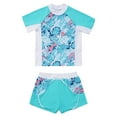 thumbnail image 1 of Sholeno Girls Swimsuit Two Piece Short Sleeves Rash Guard Set UPF 50+ Sun Protection Bathing Suit Tropical Leaves 16, 1 of 7