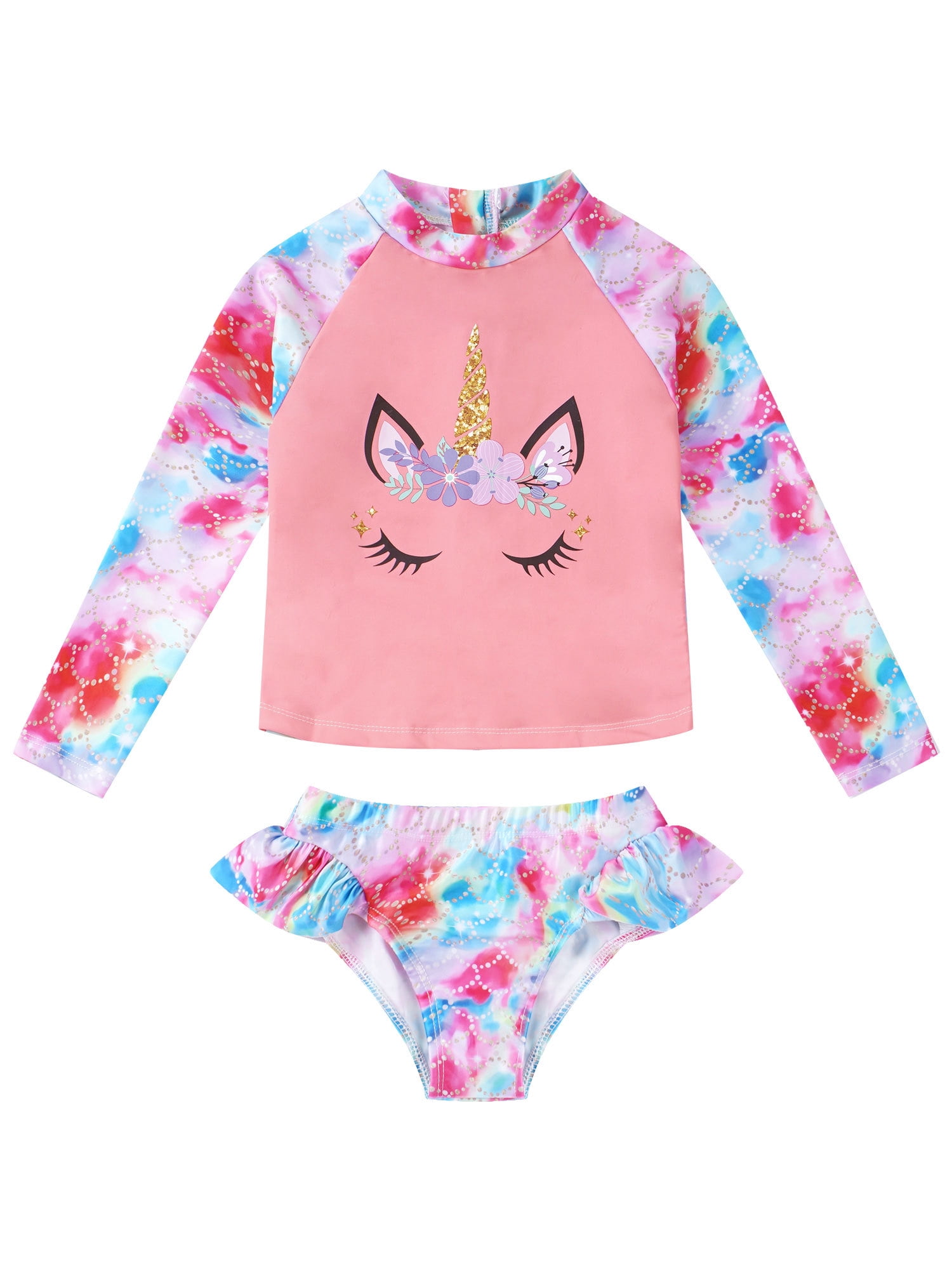 Sholeno Girls Swimsuits 2 Piece Swimwear Long Sleeve UPF50+ Sun ...
