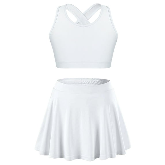 Sholeno Girls Tennis Golf Sports Outfit Sleeveless U Neck Tank Top with Pleated Skort Skirt Set Gym White 4