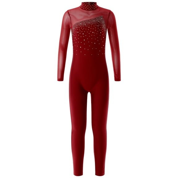 Sholeno Girls Turtleneck Long Sleeve Hollow Back Gymnastics Ballet Leotard Skating Unitard Bodysuit Burgundy 6