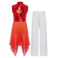 thumbnail image 1 of Sholeno Girls Worship Praise Dance Outfits Sleeveless Sequin Liturgical Tunic Overlay Dress with Wide Leg Pants Red 16, 1 of 5