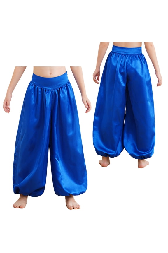 Harem Pants for Girls Halloween Party Tribal Arabic Trousers Satin Bloomers Belly Dance Bottoms Blue 6