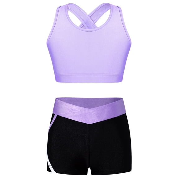 Sholeno Kids 2 Piece Dance Outfit Dancewear Girls Gymnastics Crop Tank Training Bra with Ballet Lavender 12
