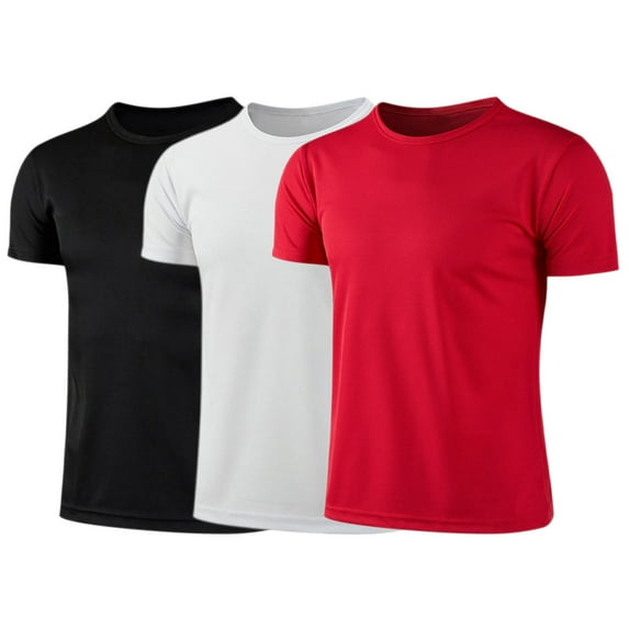 Sholeno Kids 3 Pcs Sport Tee Shirts for Boys Short Sleeve Quick Dry Running T-shirt Gym Fitness Tee Black&White&Red 120