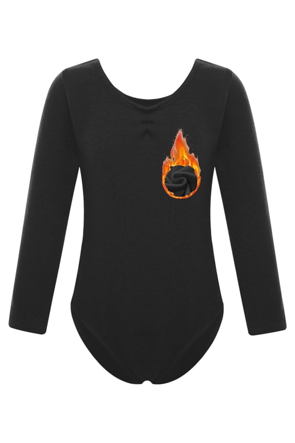 Kids Ballet Dance Leotard Fleece Lined Bodysuit Girls Gymnastics Unitard Undergarment Warm Up Black 150