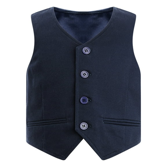 Sholeno Kids Boys Gentleman Vest V Neck Button Down Pointed Hem Birthday Party Suit Waistcoat Navy Blue 2T
