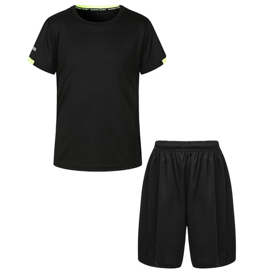 Sholeno Kids Boys Girls 2 Piece Tracksuit Moisture Wicking Short T-shirts with Sport Shorts Set Gym Black 130