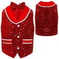 thumbnail image 1 of Sholeno Kids Boys Girls Sleeveless Shiny Sequin Vest Sparkly Button Down Velvet Tuxedo Waistcoat for Wedding Red 8, 1 of 4