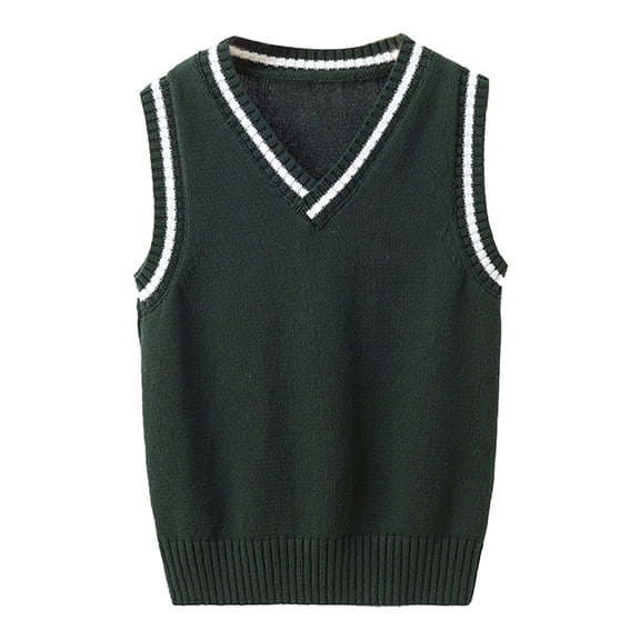 Sholeno Kids Boys Girls Solid Sweater Vest V Neck Knitted School Uniform Students Casual Waistcoat Dark Green 140