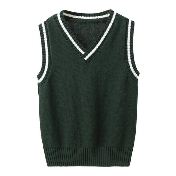 Sholeno Kids Boys Girls Solid Sweater Vest V Neck Knitted School Uniform Students Casual Waistcoat Dark Green 160