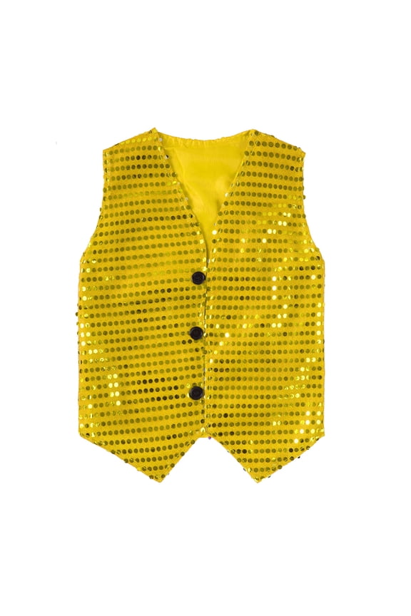 Kids Boys Girls Sparkle Hip Hop Jazz Dance Vest Tops Seuqins Jacket Coat for Halloween Stage Gold&Yellow 180