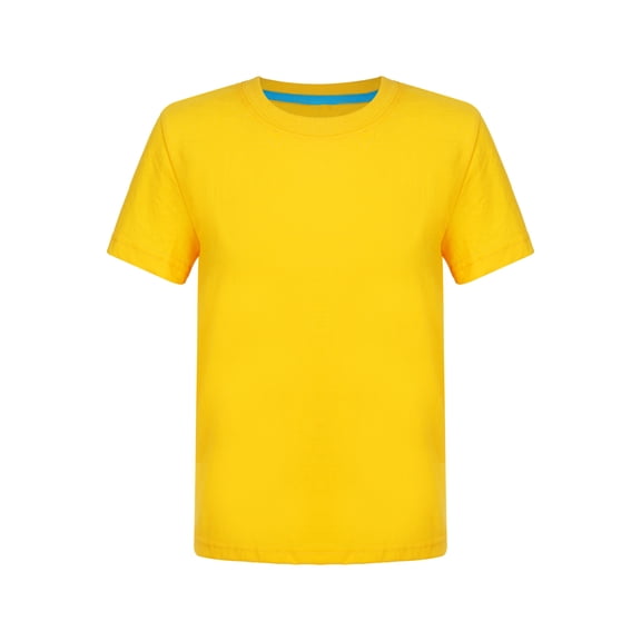 Sholeno Kids Boys Solid Color Short Sleeve T-shirt Summer Active Casual Tops Round Neck Tee Outdoor Yellow 110