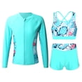 thumbnail image 1 of Sholeno Kids Girls 3 Piece Swimwear Rash Guard Long Sleeve Shirt Shorts UPF 50+ Swimsuits Bathing Zipper Leaf 14, 1 of 7