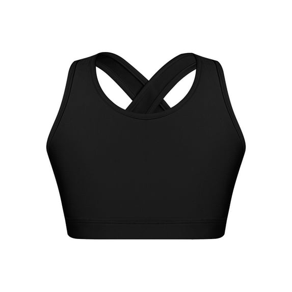 Sholeno Kids Girls Athletic Crop Tank Tops Racer Back Sleeveless Dance Gym Yoga Training Sports Bra Black 10