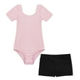 thumbnail image 1 of Sholeno Kids Girls Basic Gymnastics Leotard and Shorts Set Cotton Short Sleeves Ballet Dance Leotard Pink&Black 6, 1 of 5