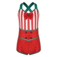 thumbnail image 1 of Sholeno Kids Girls Christmas Sequins Dance Jumpsuit Leotard Stripes Print Santa Candy Cane Dress Up Red 10, 1 of 7