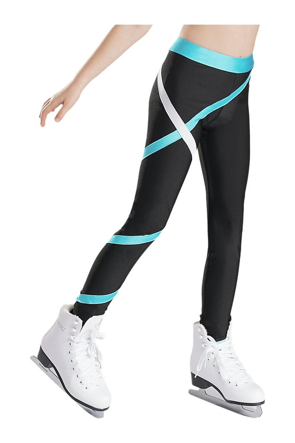 Kids Girls Figure Ice Skating Spiral Pants Athletic Gymnastics Dance Leggings Yoga Pants Green 8