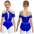 thumbnail image 1 of Sholeno Kids Girls Figure Skating Dance Leotard Short Sleeve Cutout Back Rhinestones Bodysuit Dancewear Blue 10, 1 of 6
