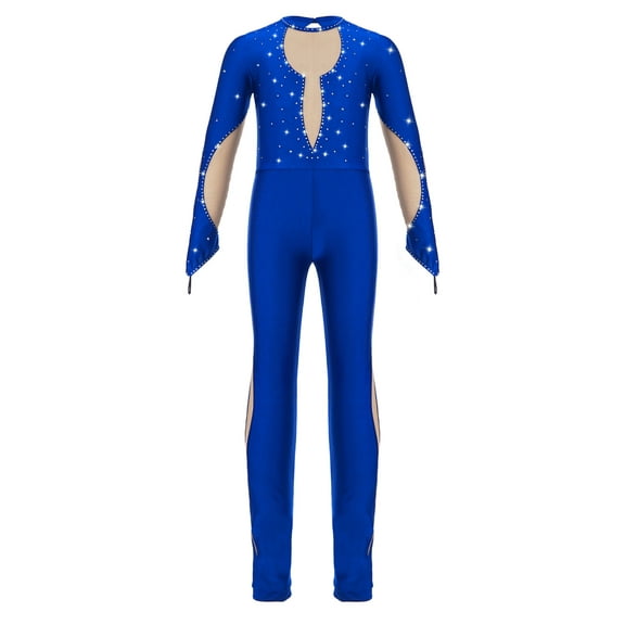 Sholeno Kids Girls Gymnastic Leotard Long Sleeve Ballet Dance Figure Skating Unitard Jumpsuit Full Royal Blue 14