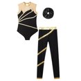 thumbnail image 1 of Sholeno Kids Girls Gymnastics Dancce Outfits Metallic Striped Leotard Bodysuit Unitard with Pants Gold&Black 16, 1 of 7