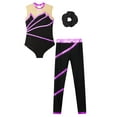 thumbnail image 1 of Sholeno Kids Girls Gymnastics Dancce Outfits Metallic Striped Leotard Bodysuit Unitard with Pants Purple&Black 14, 1 of 7