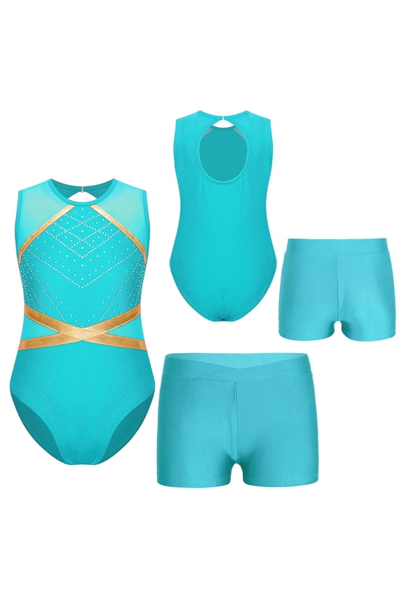 Kids Girls Gymnastics Leotard Sparkly Tumbling Bodysuits Athletic Activewear Sleeveless Dance Outfit Blue Green 6