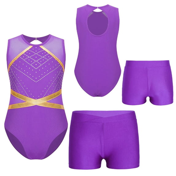Sholeno Kids Girls Gymnastics Leotard Sparkly Tumbling Bodysuits Athletic Activewear Sleeveless Dance Outfit Purple 16