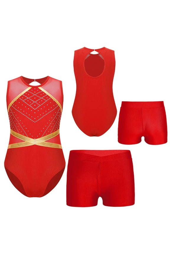 Kids Girls Gymnastics Leotard Sparkly Tumbling Bodysuits Athletic Activewear Sleeveless Dance Outfit Red 8