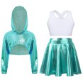 thumbnail image 1 of Sholeno Kids Girls Hip-hop Jazz Dance Outfits Long Sleeve Crop Hoodies Vest And Shiny Ruffled Skirt Light Green 12, 1 of 5