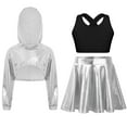 thumbnail image 1 of Sholeno Kids Girls Hip-hop Jazz Dance Outfits Long Sleeve Crop Hoodies Vest And Shiny Ruffled Skirt Silver Black 10, 1 of 5